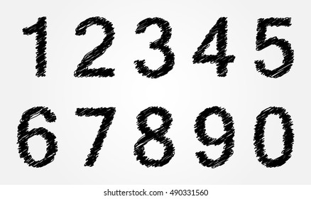 Vector hand drawn numbers.Scribble numbers set.