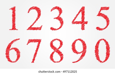 Vector hand drawn numbers.Scribble numbers set.