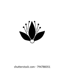 Vector hand drawn object, abstract flower. Feminine logo element, romantic floral clipart. For business branding and identity. Black on white isolated symbol.