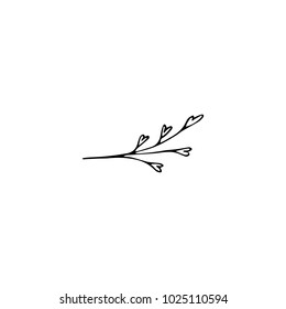 Vector hand drawn object, branch with leaves. Feminine logo element, romantic floral clipart. For business branding and identity. Black on white isolated symbol.