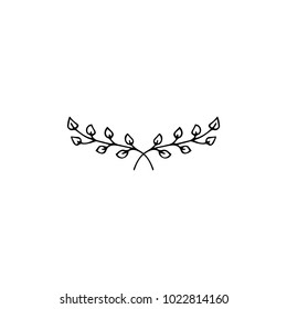 Vector hand drawn object, branches with leaves. Feminine logo element, romantic wedding floral clipart. For business branding and identity. Black on white isolated symbol.