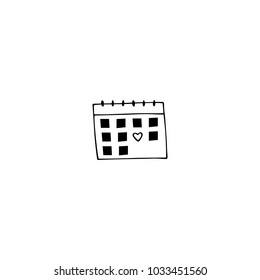 Vector hand drawn object, calendar silhouette. Feminine logo element, romantic clipart. For wedding, for business branding and identity. Black on white isolated symbol.