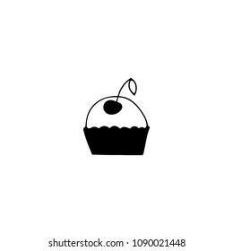 Vector hand drawn object, cupcake silhouette. Logo element for kitchen related business branding and identity. Funny clipart for prints, t-shirts or stationery. Black on white isolated symbol.