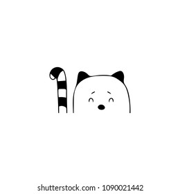 Vector hand drawn object, cute cat's face. Logo element for children related business branding and identity. Funny clipart for prints, t-shirts or stationery. Black on white isolated symbol.