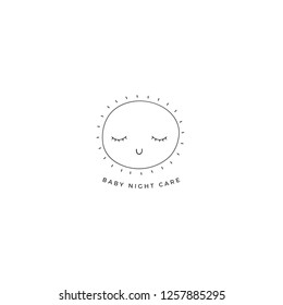 Vector hand drawn object, cute sleepy sun with closed eyes. Premade logo template for children related business branding and identity.