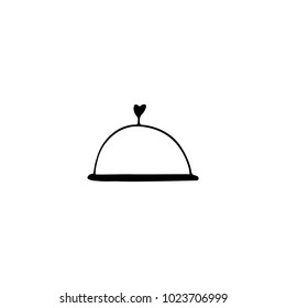 Vector hand drawn object, dish silhouette. Logo element, isolated clipart. For restaurant, catering, wedding related business branding and identity. Black on white monoline symbol.