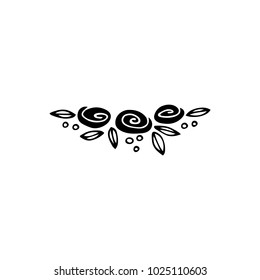 Vector hand drawn object, flower bouquet. Feminine logo element, romantic floral clipart. For florist or wedding related business branding and identity. Black on white isolated symbol.