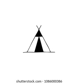 Vector hand drawn object, wigwam, children's tent. Logo element for children related business branding and identity. Funny clipart for prints, t-shirts or stationery. Black on white isolated symbol.