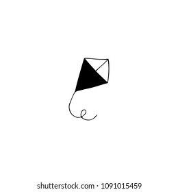 Vector hand drawn objects, kite. Logo element for children related business branding and identity. Funny clipart for t-shirts, stationery. Black on white isolated symbol.