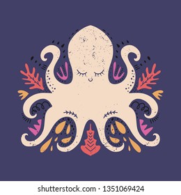 Vector hand drawn octopus, clip art illustration, vintage ethnic style, stylized sea animal