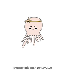 Vector hand drawn octopus. Ocean marine world. For children fashion and stationery, nursery, scrapbooking, home decor and textile, surface design. Part of a sea creatures collection.