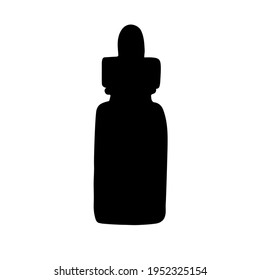 Vector hand drawn oil essence bottle silhouette isolated on white background