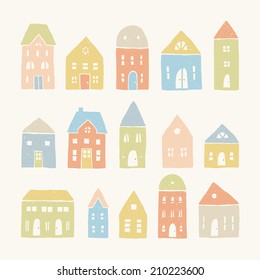 Vector hand drawn old textured houses