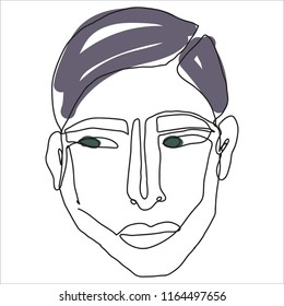 Vector hand drawn one line man portrait