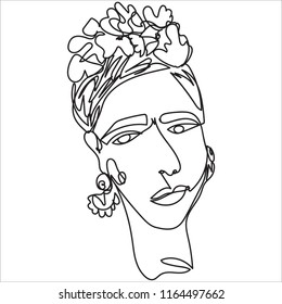 Vector hand drawn one line woman portrait