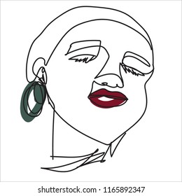 Vector hand drawn one line woman portrait