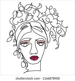 Vector hand drawn one line woman portrait