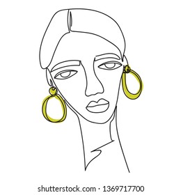 Vector hand drawn one line woman portrait, minimalistic portrait, continuous drawing