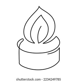Vector Hand drawn one line burning candle art logo icon. Continuous Christmas advent outline illustration for greeting card, web design isolated holiday invitation.