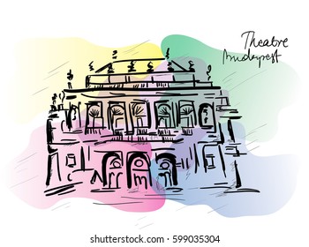 Vector, hand drawn, opera house in Budapest