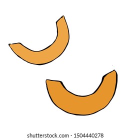 Vector hand drawn orange pumpkin pieces. Sketch of garden vegetable. Doodle illustration of seasonal autumn crop harvesting. Isolated image
