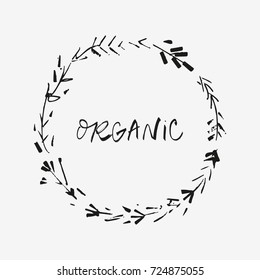 Vector hand drawn organic label, frame.