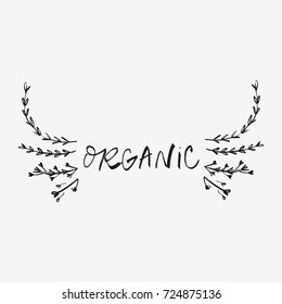 Vector hand drawn organic label, floral elements.