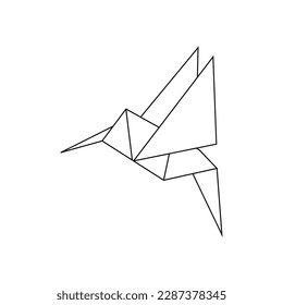 Vektor handgezeichnete Origami-Figur in Form eines Kolibris. Doodle-Line-Kunst auf weißem Hintergrund.