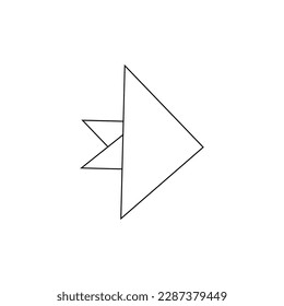 Vector hand drawn origami figure in the shape of a fish. Doodle line art drawing on a white background.