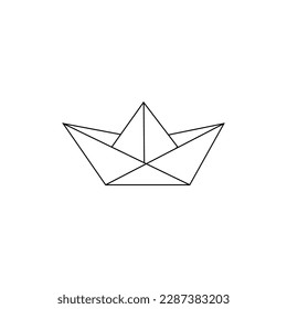 Figura de origami dibujada a mano vectora en forma de barco de papel. Dibujo de la línea de dibujo sobre un fondo blanco.