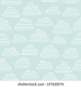 Vector hand drawn ornament clouds seamless pattern