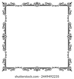vector hand drawn ornamental frame on white background.