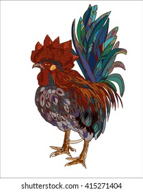 vector hand drawn ornamental rooster multicolored