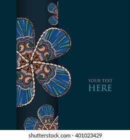 vector hand drawn ornate blue flowers background