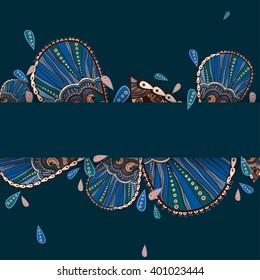 vector hand drawn ornate blue flowers with rectangle frame