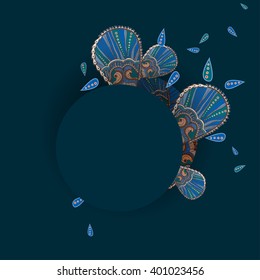 vector hand drawn ornate blue flowers. Circle background