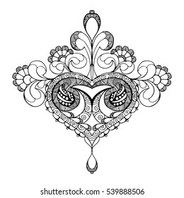 Vector hand drawn ornate flower pattern. Black and white graphic doodle illustration