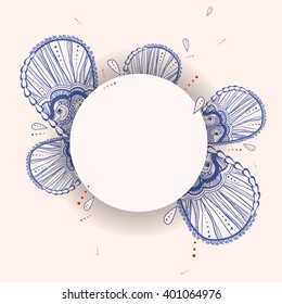 vector hand drawn ornate line blue flowers background