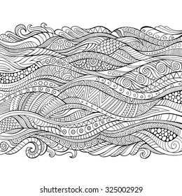 Vector hand drawn outline abstract ornamental ethnic stripe background