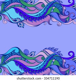 Vector hand drawn outline abstract ornamental ethnic background, place for text