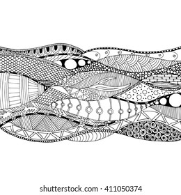 Vector hand drawn outline abstract ornamental stripe background. Hand drawn line art frame. Wave
