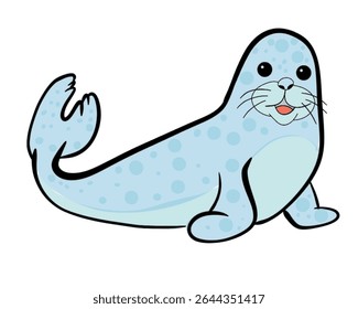 Vector hand drawn outline doodle icon fur seal isolated on white background. Happy gray seal lying on the beach and smiling to you. Ocean animal illustration