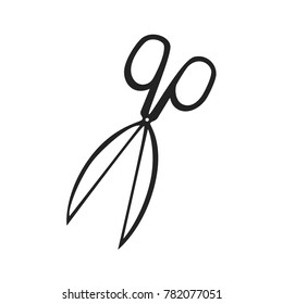Vector hand drawn outline icon of openned scissors isolated on white background