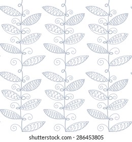 Vector hand drawn outline plants on white  background. Seamless pattern.