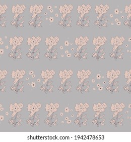 Vector hand drawn outline retro flower illustration seamless repeat pattern grey background