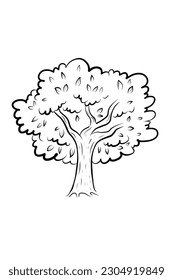 Vector hand drawn outline tree illustration Natural tree sketch Outline tree Black and White Natural Landscape Doodle style cartoon tree with grass illustration Organic plant with old wooden trunk