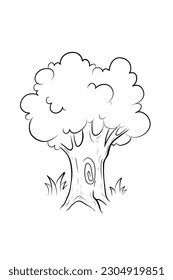 Vector hand drawn outline tree illustration Natural tree sketch Outline tree Black and White Natural Landscape Doodle style cartoon tree with grass illustration Organic plant with old wooden trunk