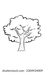 Dibujo de árbol de esquema dibujado a mano Dibujo natural de árbol Esquema árbol de esquema Paisaje natural negro y blanco Estilo de doodle árbol de dibujos animados con ilustración de hierba Planta orgánica con tronco de madera antiguo