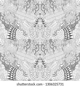 Vector hand drawn outline wave/curl seamless pattern in doodle style isolated on white background. Coloring book for adults and older children. Art vector illustration. 