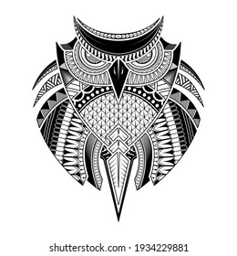 Vector hand drawn Owl. Black and white tattoo. Ethnic, poster, print, t-shirt.